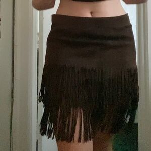 Vintage Ralph Lauren Suede Leather Fringe Skirt